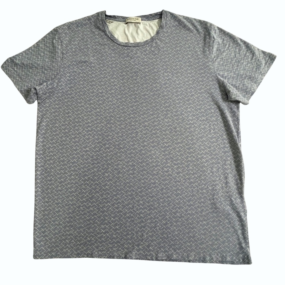 Selected Homme Men's XL Blue Patterned Short Sleeve Crew Neck‎ T-Shirt Casual